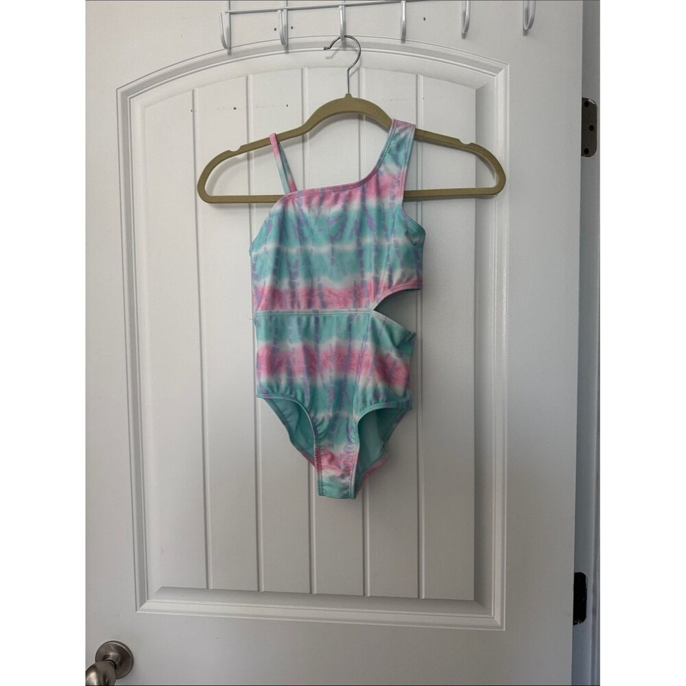 wonder nation Aqua and Pink Tie-Dye One-Piece Swimsuit